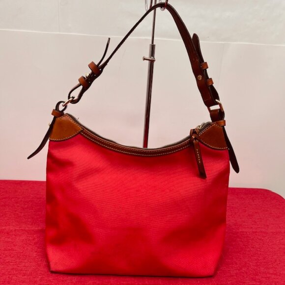 Red Dooney & Bourke ShoulderBag Boho Canvas Brown trim Leather 14"x8"x10" (43 - Picture 14 of 15